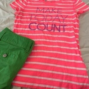 Xersion make today count pink striped soft  t shirt 14/16